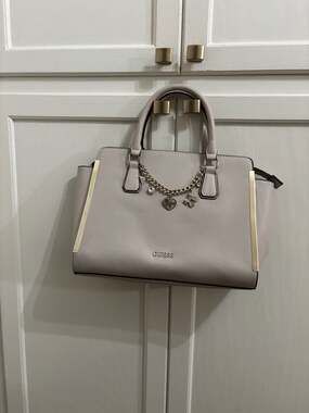 Guess Korry Blush Pink Saffiano Satchel Handbag with Charms